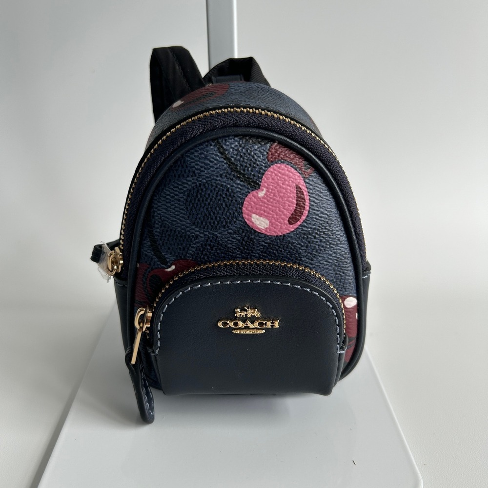 Coach Mini Court Midnight Navy Cherry Signature Canvas Backpack Bag Charm CZ096